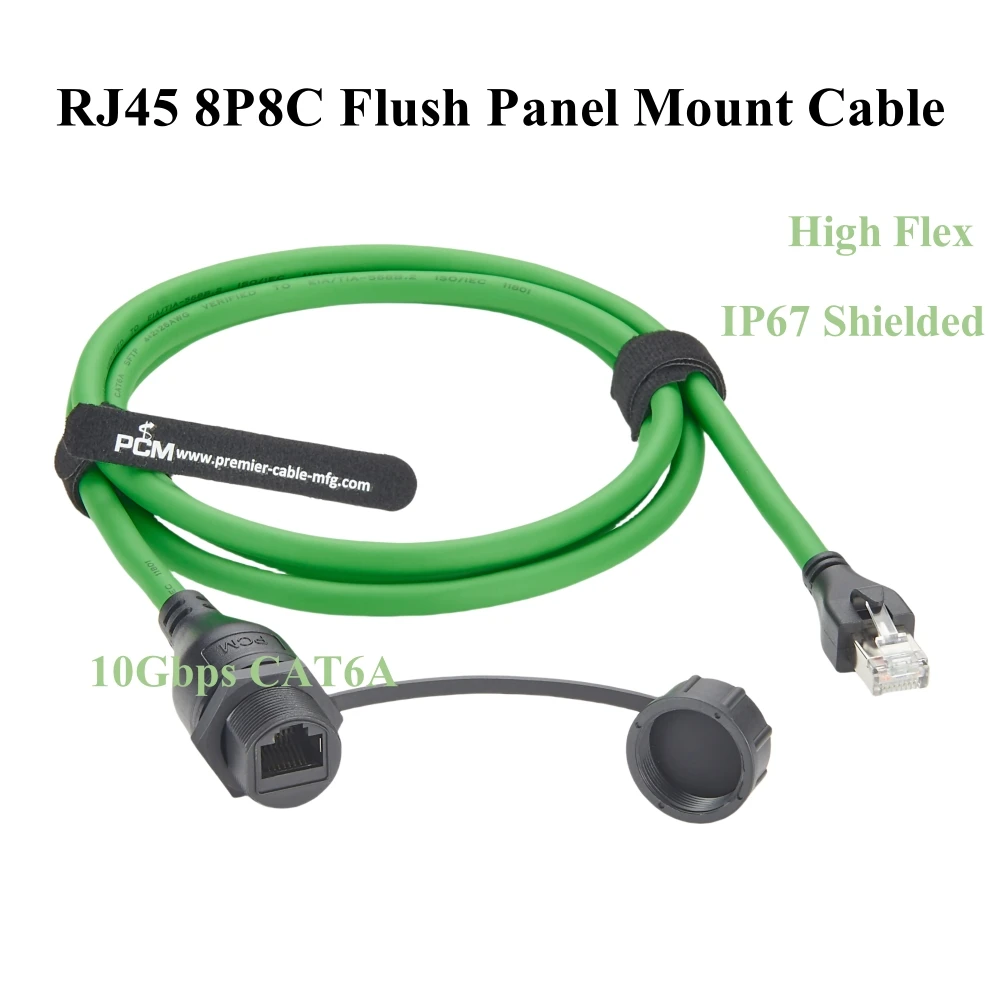 

RJ45 8P8C Flush Panel Mount Cable IP67 Shielded 10G CAT6A Ethernet Male to Female Extension Cable Threaded Fixed LAN Connector