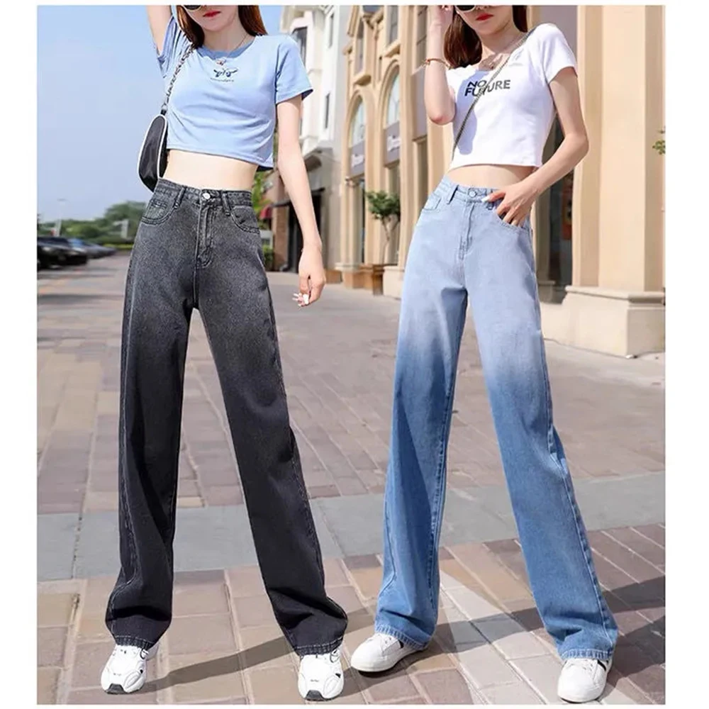 Vintage Clothes Blue Jeans Woman High Waist Straight Leg Jeans Denim Korean Fashion Women's Pants Female Clothing Streetwear