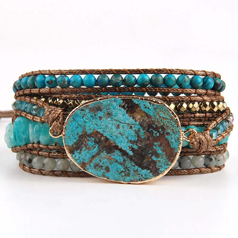 Fashion Beaded Jewelry Handmade Mixed Natural Stones/Crystal and Blue Stone Charm 5 Strands Wrap Bracelets Drop Shipping
