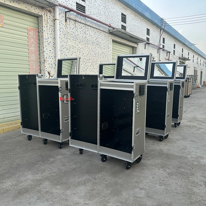 Custom Grey Small Equestrian Double Saddle Tack Locker Flight Case with Mirror