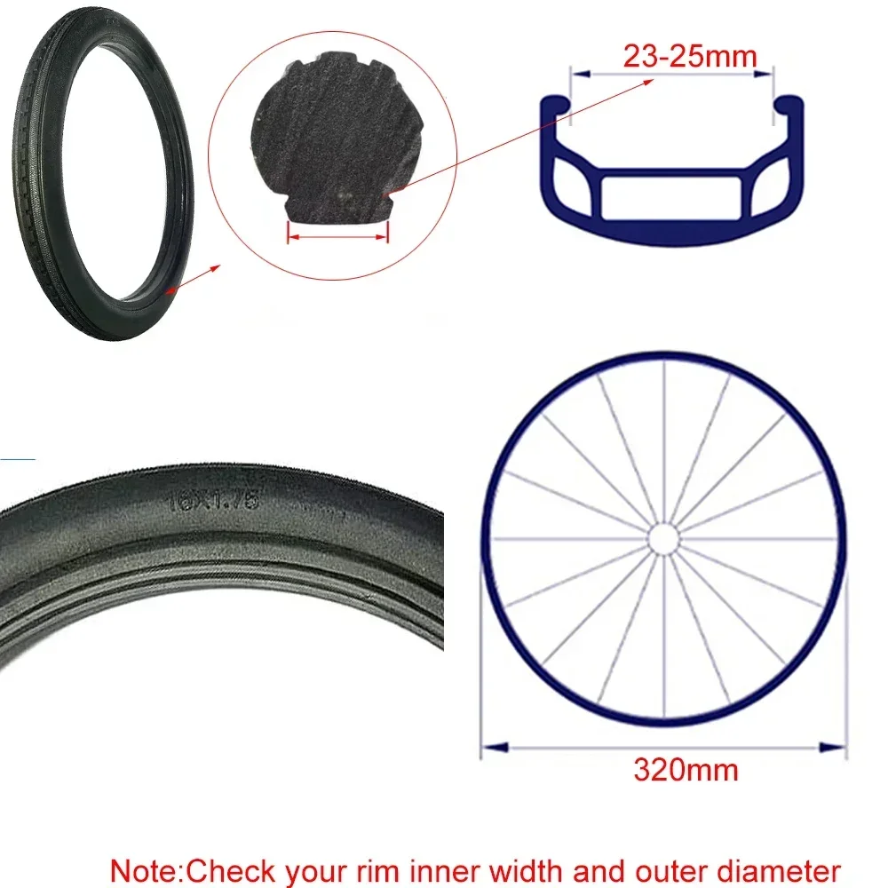 16 Inch 16*1.75 Bicycle Solid Tires Bicycle Bike Tires 16x1.75 Rubber Black Tires Cycling Tyre