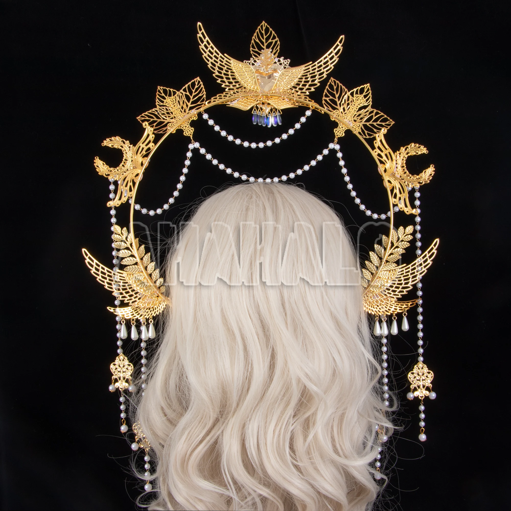 고딕 KC 헤일로 빈티지 태양 ​​여신 바로크 천사 날개 헤일로 헤드 피스 로리타 티아라 크라운 머리띠 할로윈 헤어 액세서리