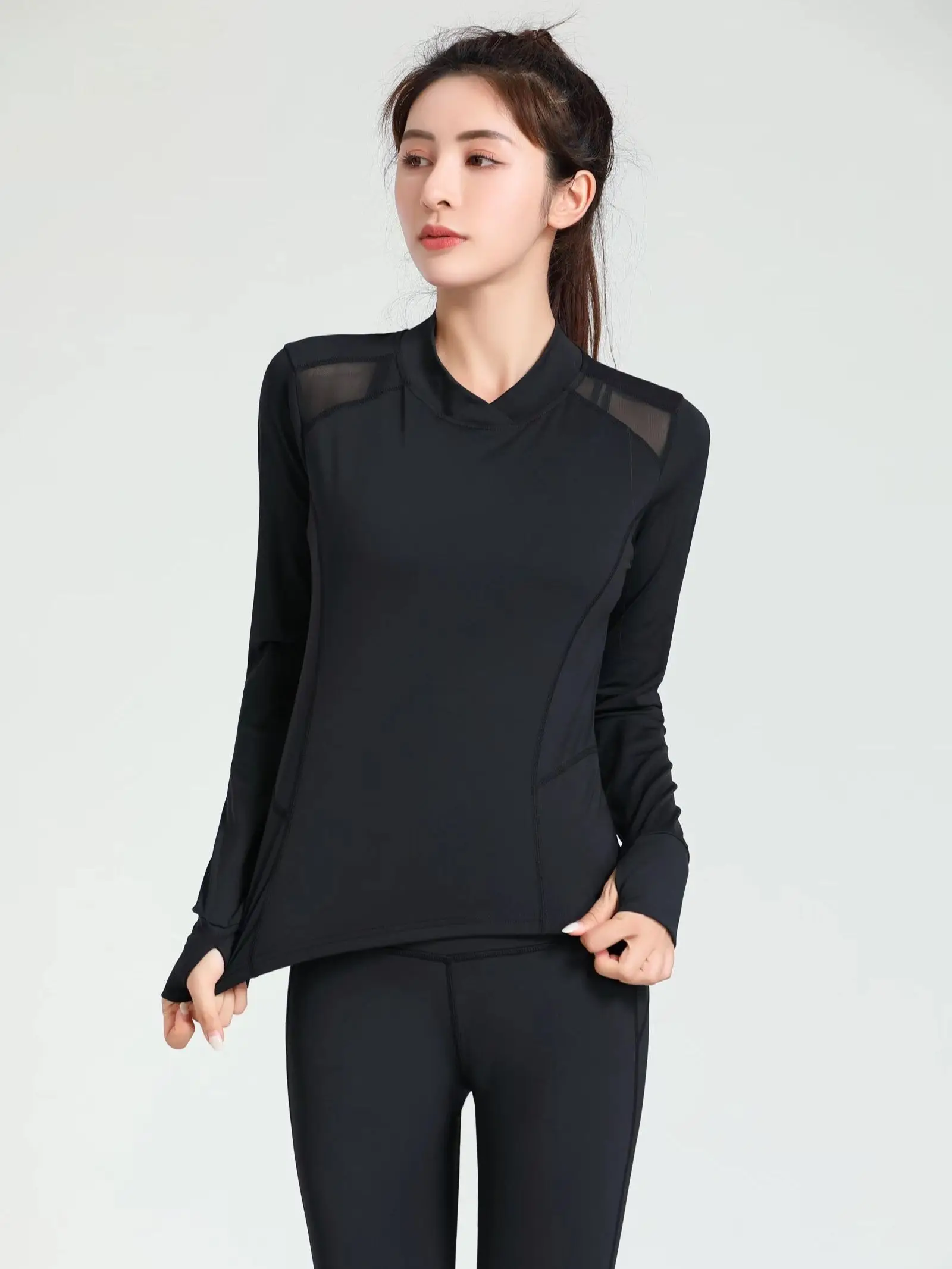 Fitness yoga tight waist stand collar custom women's long-sleeved sports training self-cultivation quick-drying