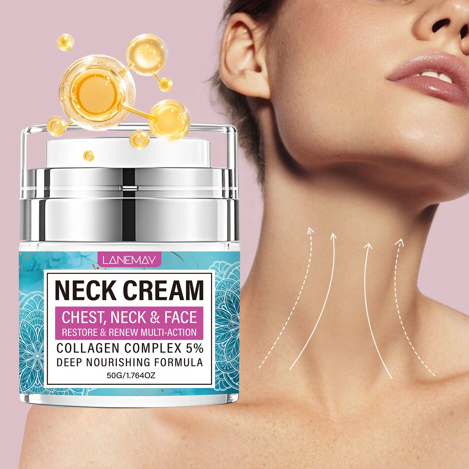 Collagen Complex Neck Cream Eliminates Fine Lines on the Neck, Tightens and Lifts the Neck and Double Chin. Neck Cream 50g