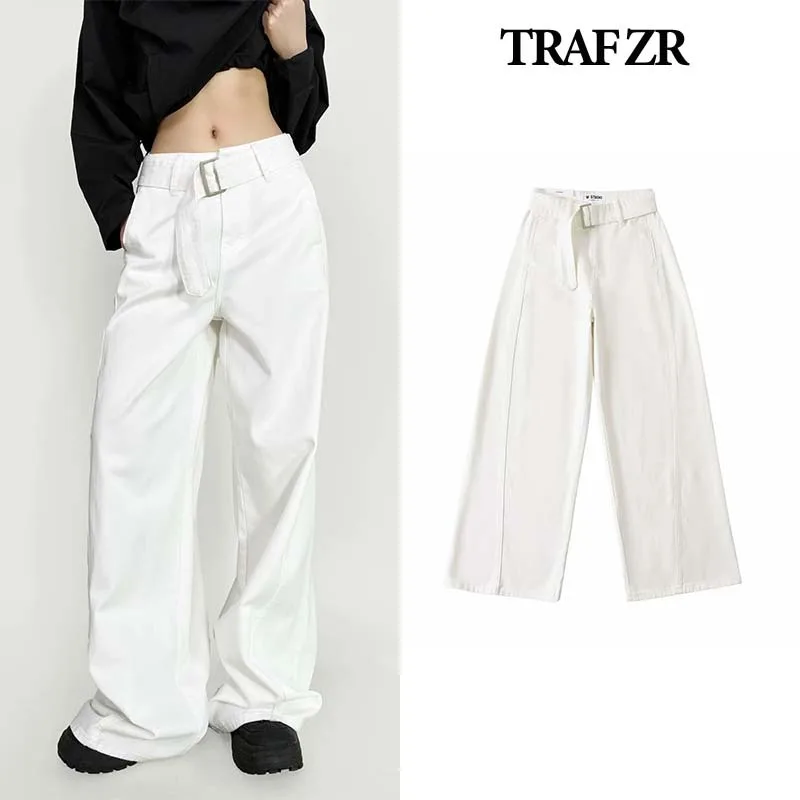 ZR الصلبة الجينز الأمريكية خمر السراويل واسعة السراويل الفضفاضة للنساء Newjeans السيدات أزياء المرأة السراويل عالية الخصر السراويل