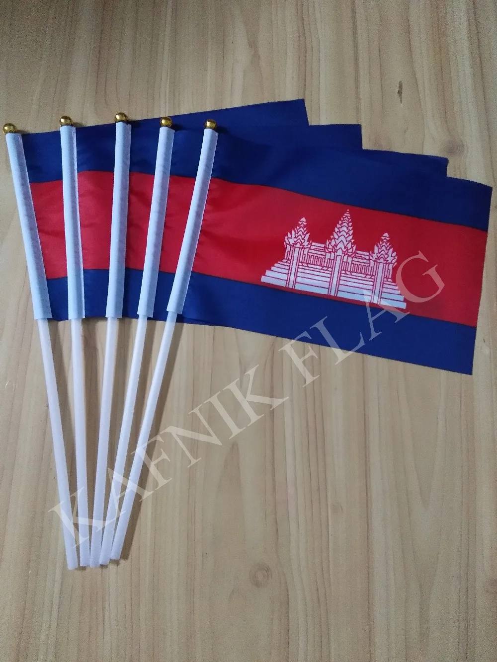 KAFNIK,5pcs  14*21cm Cambodia hand  Flag  National hand Flag with Pole for advertisement decoration,