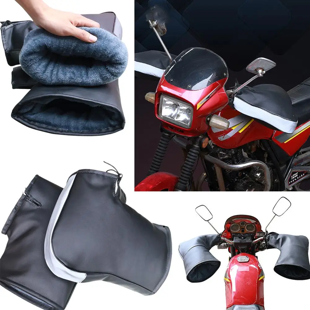 Motorcycle Handlebar Cover Winter Battery Car Windshield Warm Handle Gloves Windproof And Thickened Reflective Strips Water L9H3