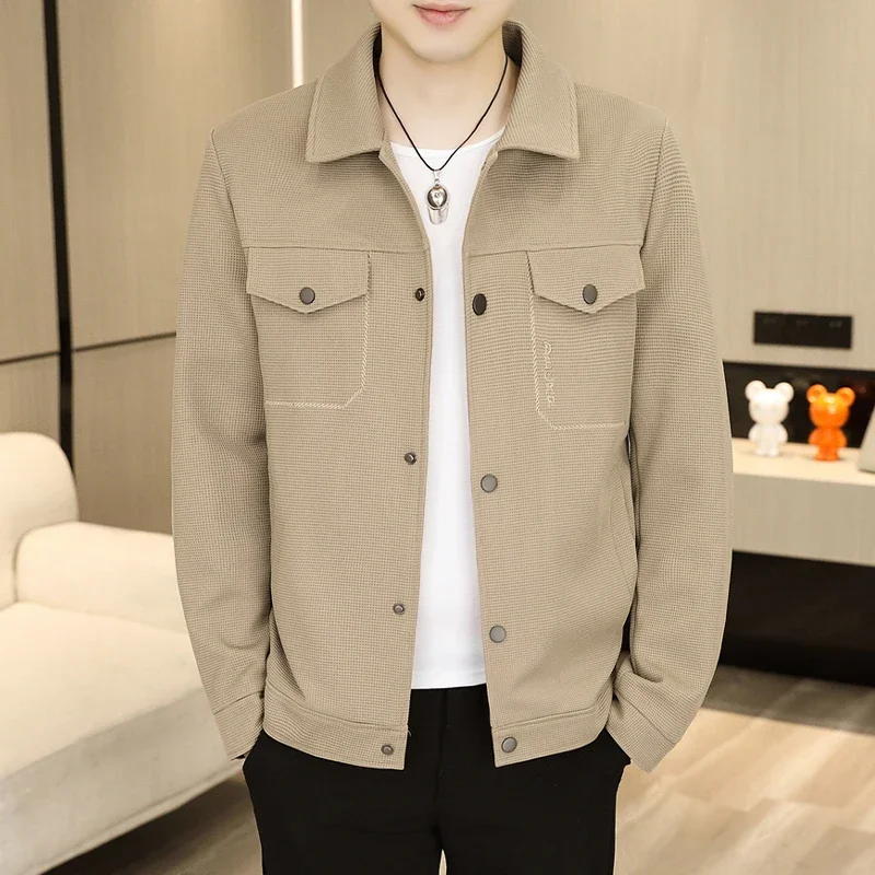 

New Spring and Autumn Jacket Men Turn Down Collar Arrival Suede Velvet Cargo Jacket Men Casual Business Work Coat