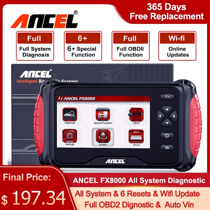 

ANCEL FX8000 автомобильный OBD2 сканер, все системы, считыватель кодов двигателя, профессиональные ABS масла EPB BAT TPS сброс, Автомобильные диагностические инструменты