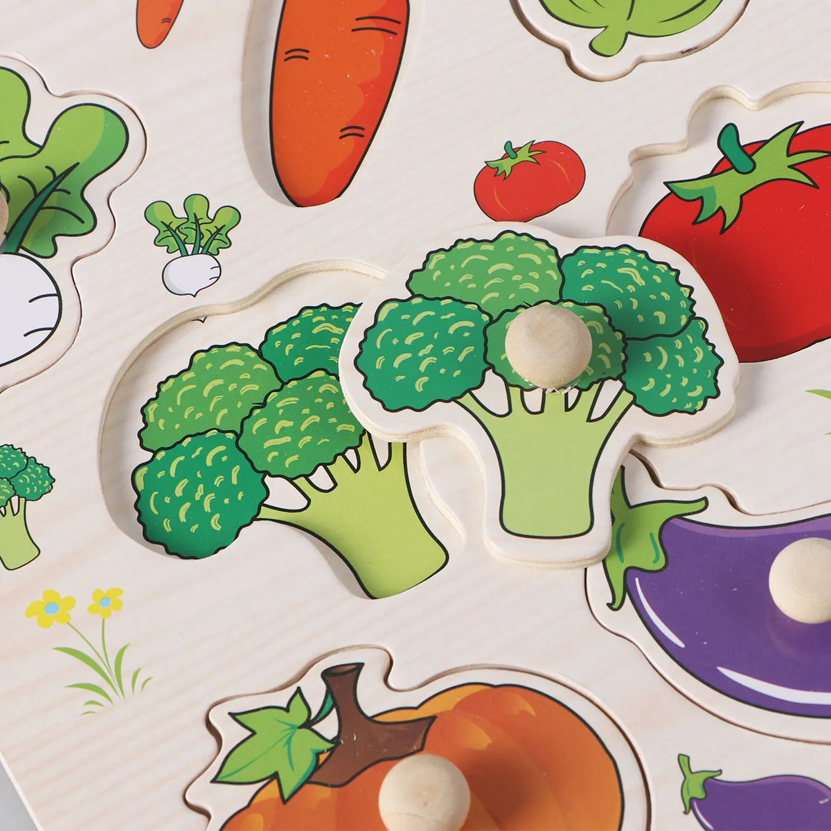 

2Pcs Real Wood Peg Puzzle Set Kids Learning Knob Puzzles with Fruit and Veg Pieces Toddler Educational Puzzle for Motor Skills