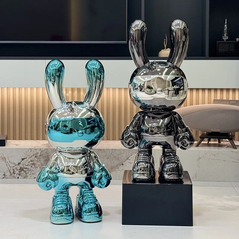Resin Electroplated Space Rabbit Piggy Bank Sculptures Creative Luxury Figurines Modern Original Ornaments Groot Room Decor