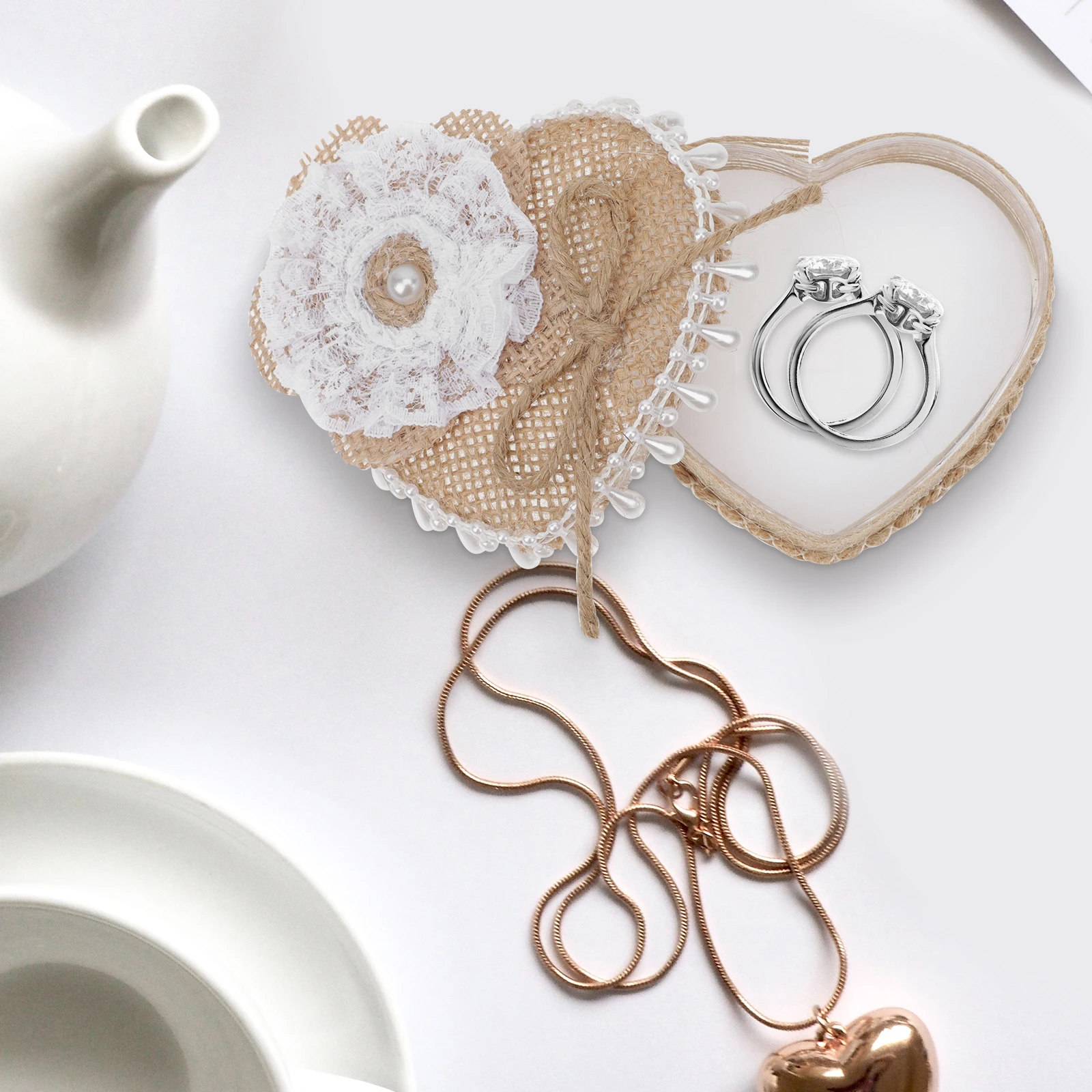 

Heart Shaped Ring Pillow Jewelry Box Storage Container for Earrings Rings Gifts Romantic Valentine Wedding Anniversaries Durable
