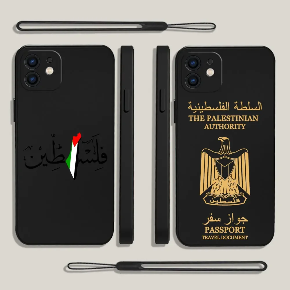 Palestine Flag Map Passport Phone Case For iPhone 16 15 14 13 12 11 Pro Mini X XR XS MAX SE20 8 Plus Cases with Hand Strap