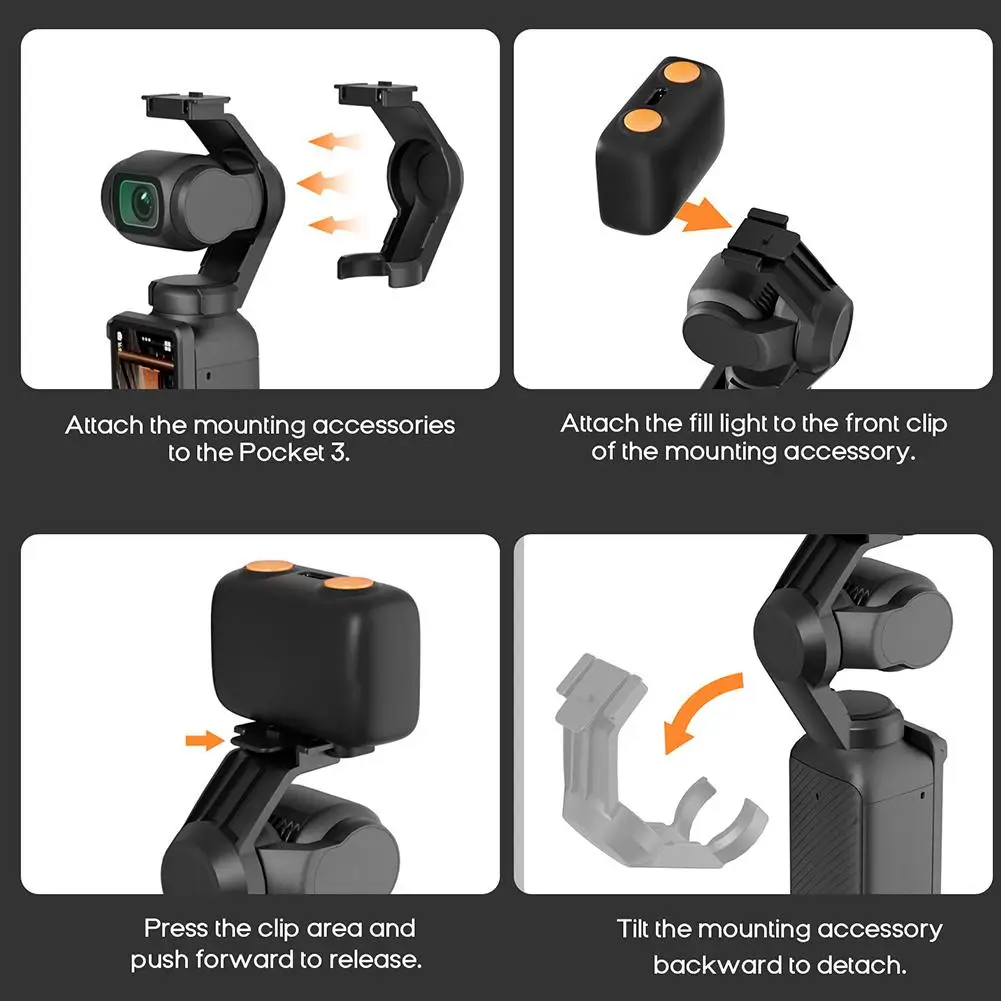 ملء الضوء لـ DJI Pocket 3، ملحق إضاءة كاميرا سيلفي صغير، إضاءة مدمجة قابلة للتوسيع لتسجيل الفيديو منخفض الإضاءة، مدونة فيديو