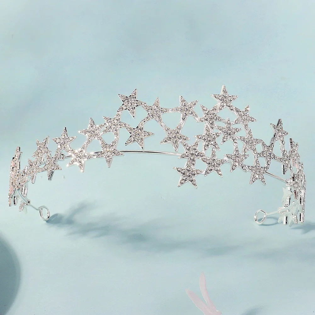 أنيقة سبيكة الكورية على غرار تاج العروس الزفاف نجمة رصع حجر الراين تيارا الشعر مجوهرات عيد ميلاد عقال للفتيات