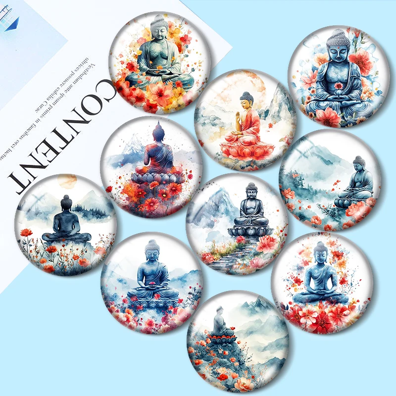 Floral Buddha 12/18/20/25mm glass cabochon necklace bracelet pendant rings for jewelry demo earrings back Making findings