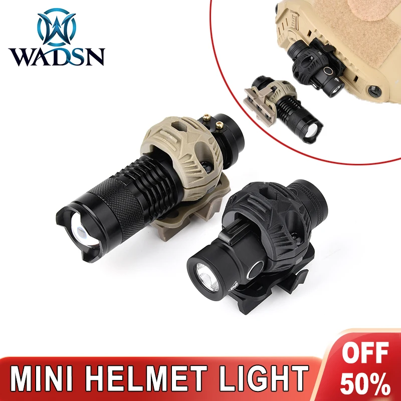 WADSN Helmet Lamp ARC Rail Tactical MINI Flashlight Nylon Clamp FAST Helmet Adapter Strobe Hunting LED White Signal Light