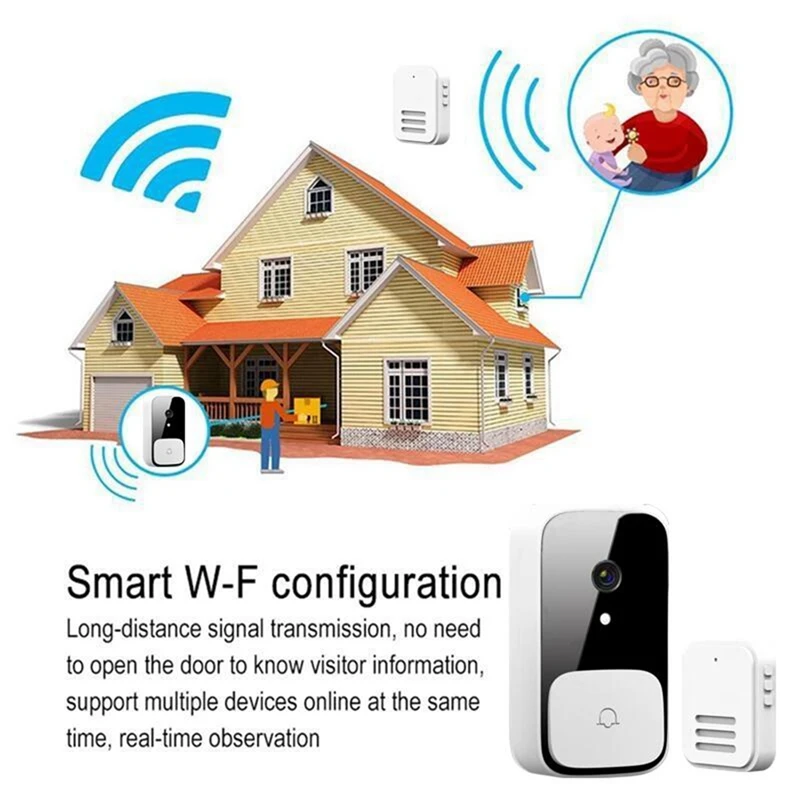 Sonnette intelligente WiFi sans fil, interphone bidirectionnel, caméra de protection de la maison, vision nocturne, plastique blanc, appel