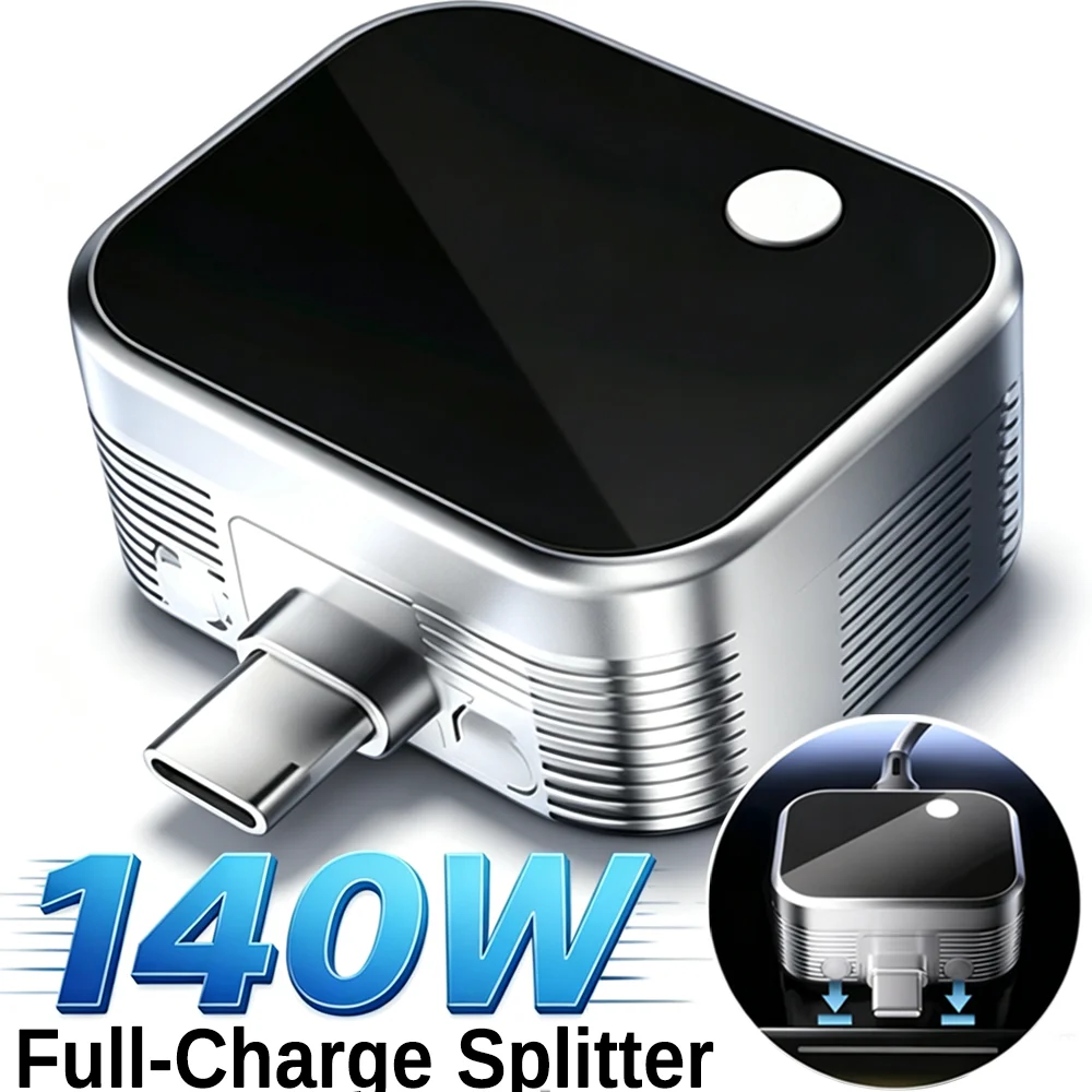 140W Auto Stop Type-C Fast Charger Adapter Smart Physical Disconnect Power Separator Battery Protection for IPhone Laptop Tablet