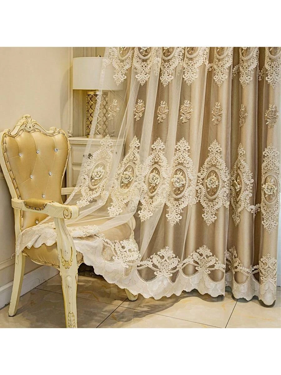 European Vintage Jacquard Blackout Curtain, Luxury Damask Pattern Window Drapes, Thermal Insulated Curtains for Living Room Bedr