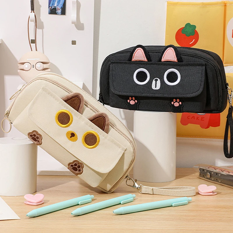 

4layer Multi-functional Embroidery Pen Case Makeup Bag Pencil Case Cat Stationery Storage Box School Supplies Desktop Organizers