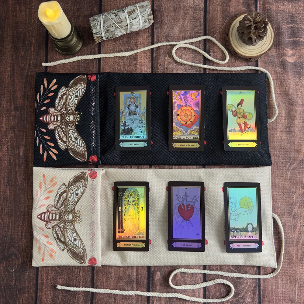Moon Moth Skull Tarotkarten Aufbewahrungstasche Tarotkarten Tischdecke für Wahrsagerei Blumen & Pflanzen Wickeltasche Rune Aufbewahrungstasche