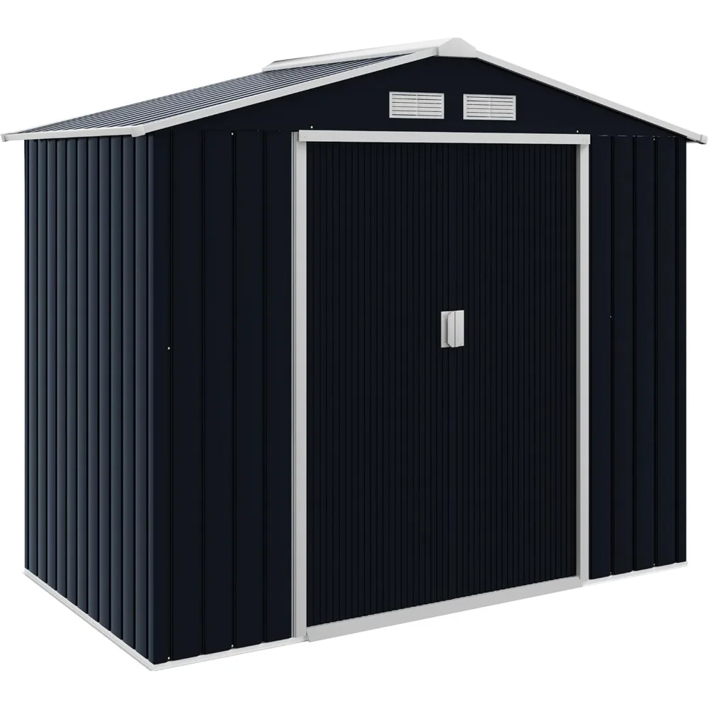 7' x 4' Outdoor Storage Shed, Garden Tool Metal Shed with Foundation Kit, Double Lockable Door, Air Vents