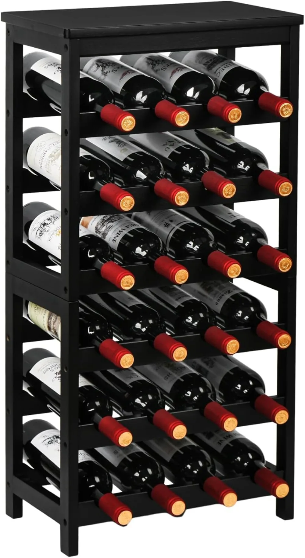 

6-Tier Bamboo Wine Rack with Table Top, Holds 24 Bottles for Kitchen Bar Dining Living Room, Black