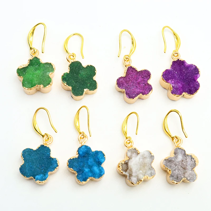 Five leaf clover shape Crystal Earrings Sacred Healing Gemstone Natural Stone Pendant for Women Girls Earring Crystal Healing