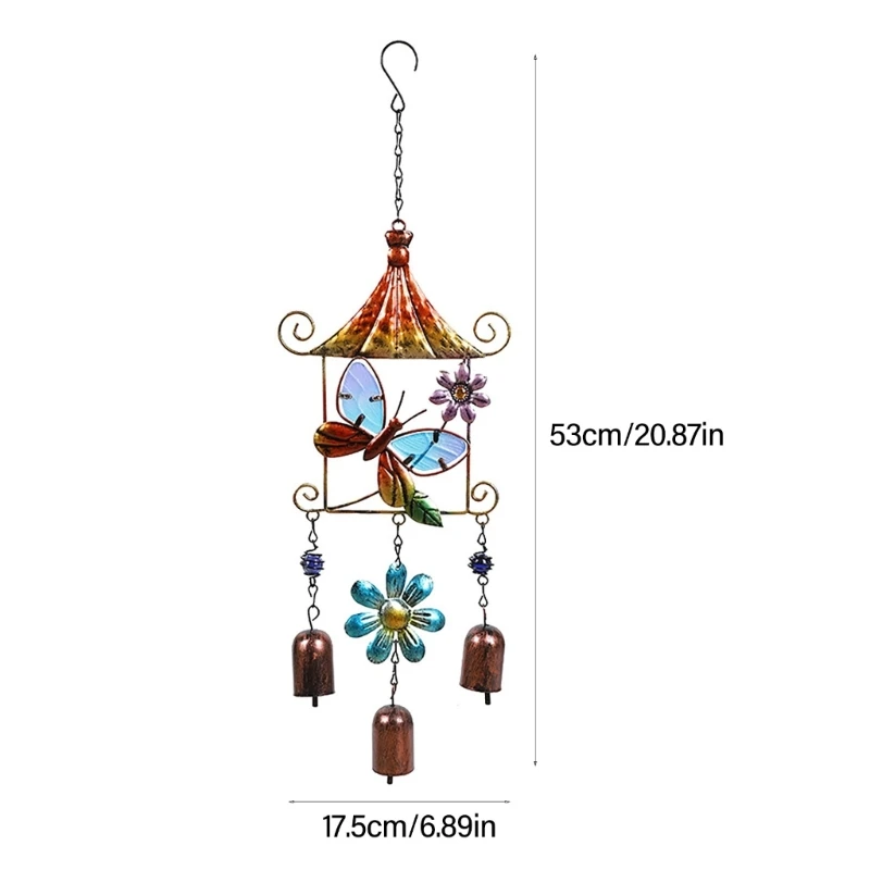 Painted Metal Glass Wind Chimes Bird Butterfly Iron Pendant Vintage Hanging Decorations Outdoor Indoor Garden Dropshipping