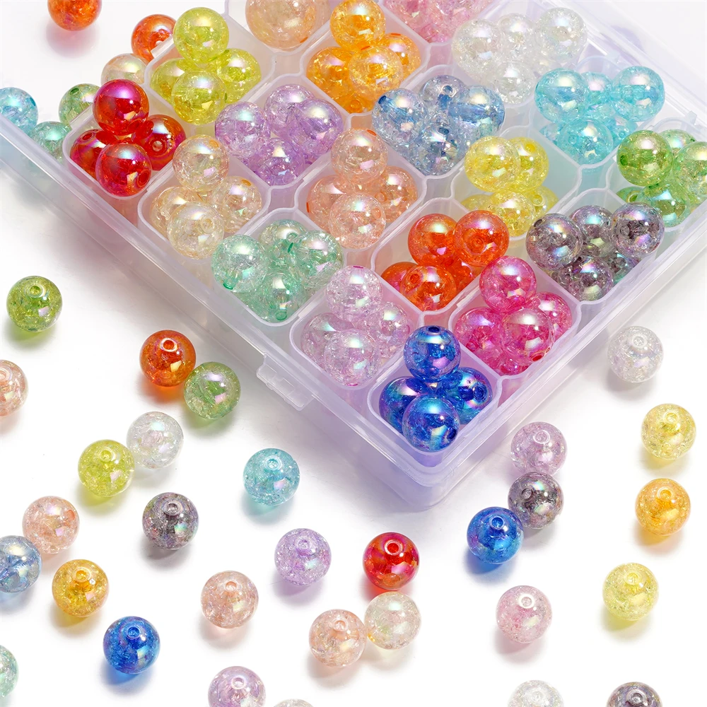 10/20pcs 12/16mm AB Color Crackled Acrylic Beads Round Spacer Loose Bead for DIY Necklace Bracelet Jewelry Making Accessories