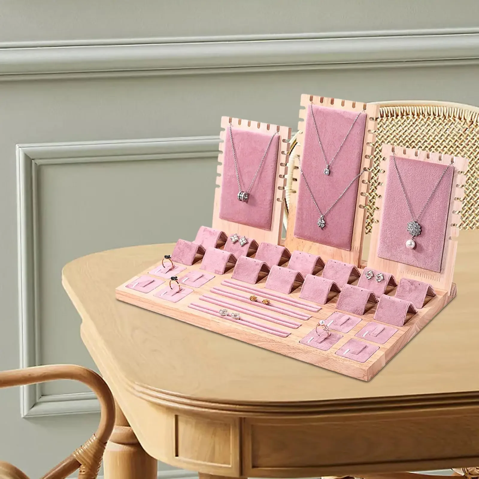 Jewelry Storage Tray Necklace Display Stand Pink Elegant for Show to Keep Dresser Neat and Tidy Removable Countertop Organizer
