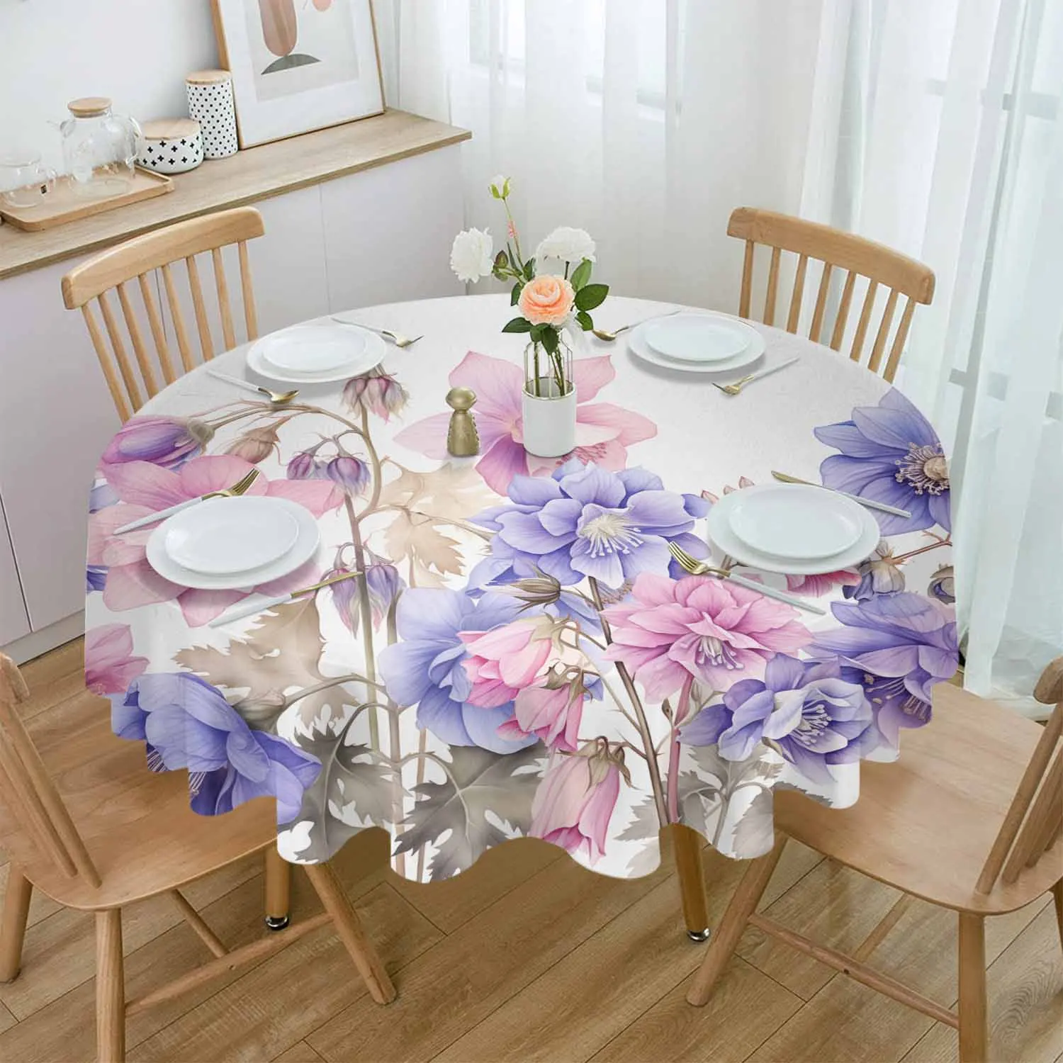 防水水彩田舎のテーブルカバー、結婚式の休日のテーブルクロス、コーヒーの装飾、春の花