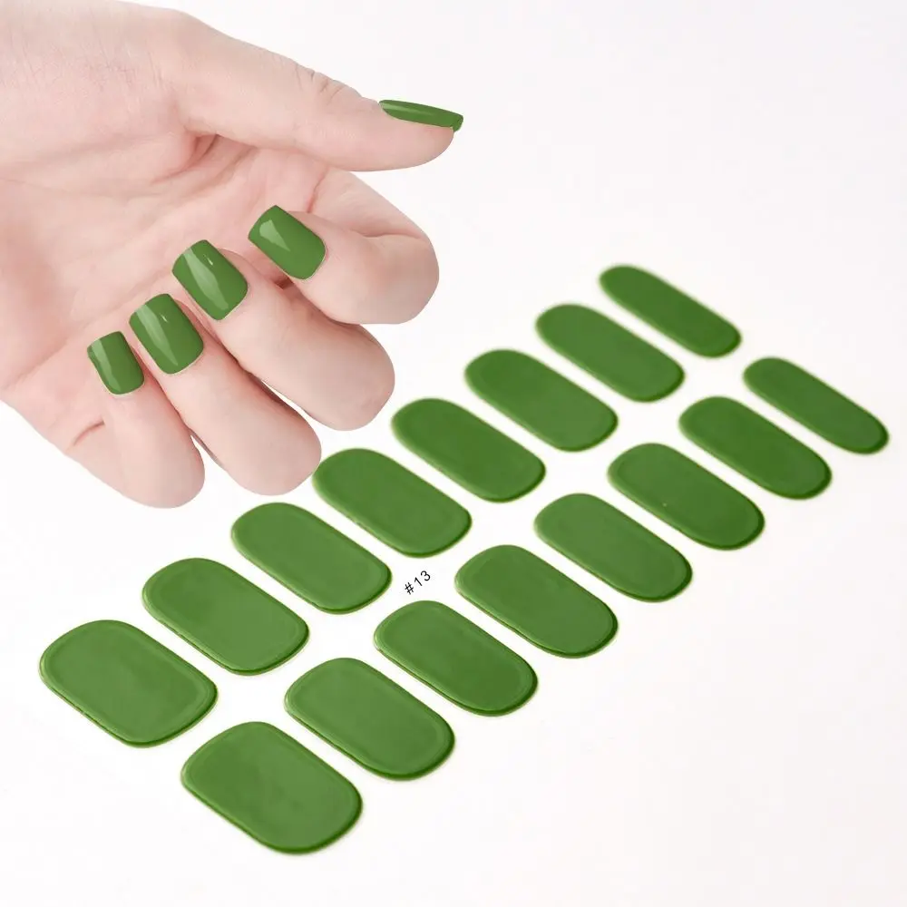 16Tips Fashion Solid Color Gel Nail Sticker UV Semi-Cured 5D Nail Decor Full Cover Long-Lasting Nail Wraps