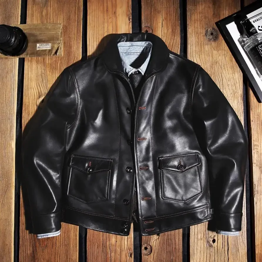 Shop Top.Brand classis Cossack style cowhide coat,man genuine leather Jacket,quality slim Vintage fashion clothes