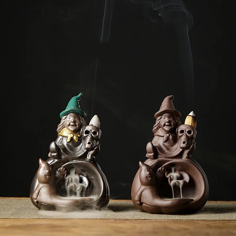 Halloween Easter ceramic magician incense burner, creative home decoration waterfall handicraft incense burner pedestal