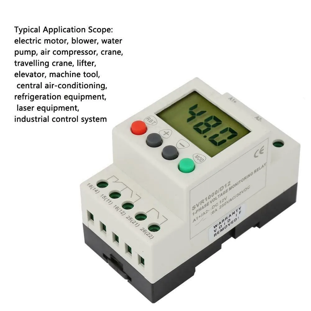 Overvoltage and Under Voltage Relay SVR1000 for Electric Motor Blower Water Pump Air Compressor with LCD Chinese Display