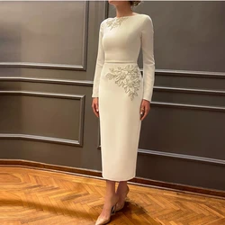 Prom Satin Beading Wedding Party A-line O-Neck Bespoke Occasion Gown Midi Dresses