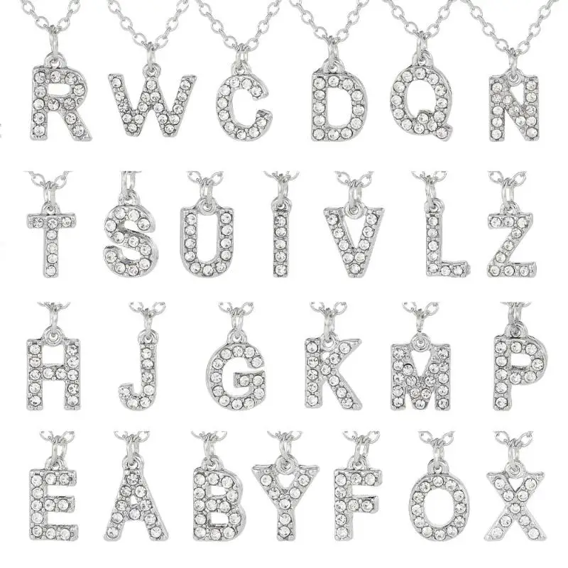 Fashion Shining A-Z Letter Pendant Charm Necklace 26 Initial Alphabet Name Clavicle Chain Party Valentine's Day Jewelry Gift