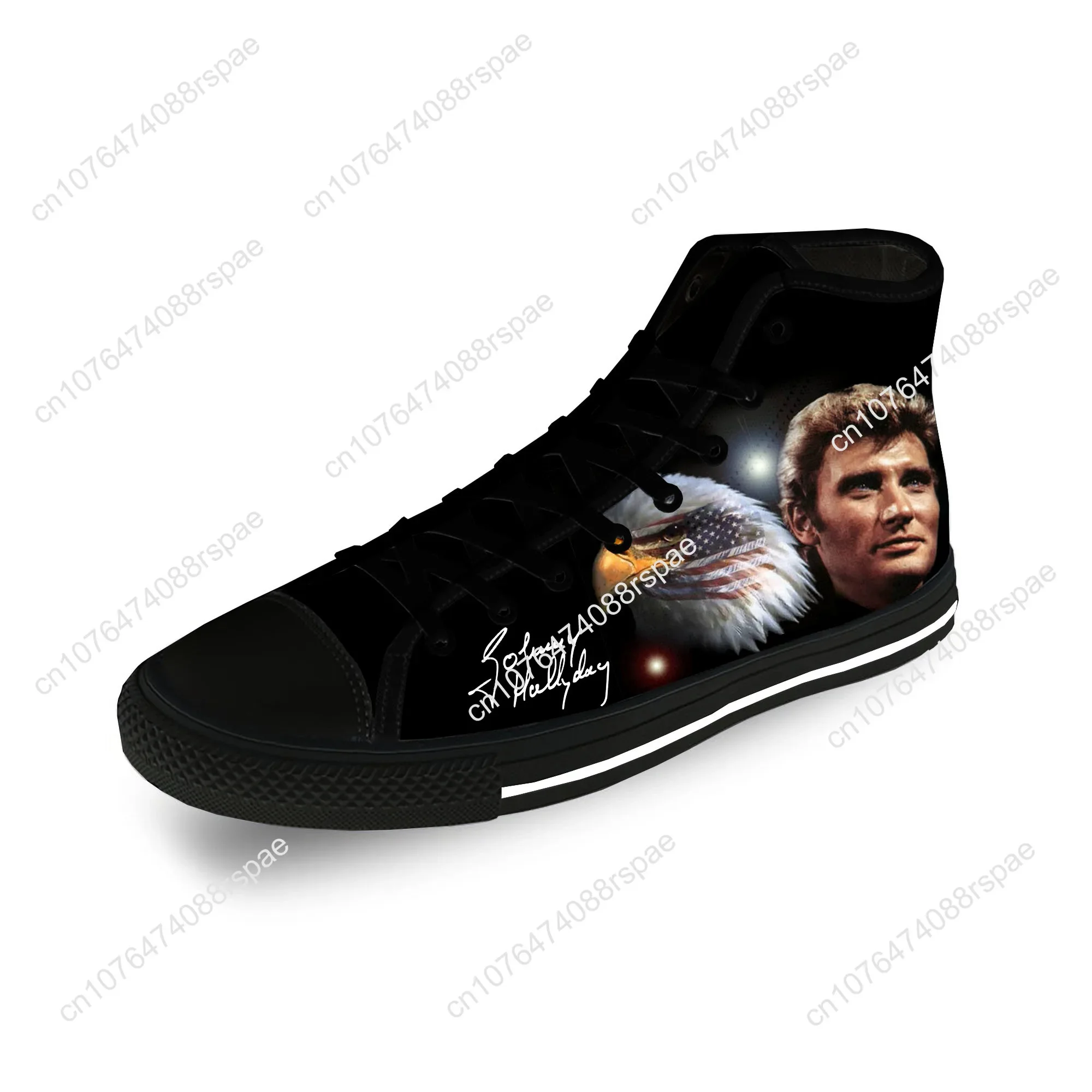 Johnny Hallyday Rock Star Lichtgewicht Doek 3d Print Grappige Mode Hoge Top Canvas Schoenen Mannen Vrouwen Casual Ademende Sneakers