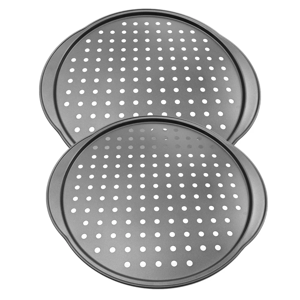 

2Pcs Pizza Pan Carbon Steel Nonstick Perforated Baking Tray Smooth Oven Pan for Home Restaurant Bakery Kitchen
