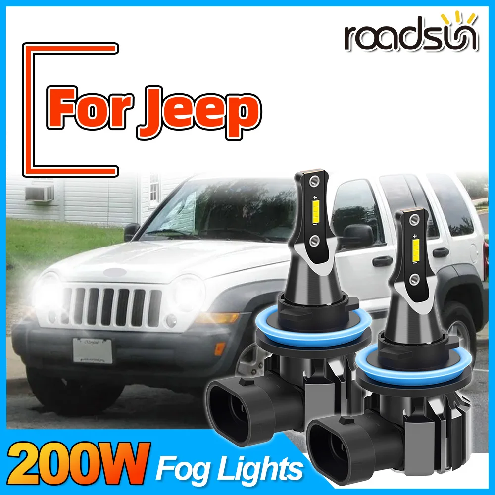 2pcs Fog Lamps 6000k White Built-in Driver 200W 26000LM Super Bright 12V 3570 Fanless  For Jeep Compass Grand Cherokee Renegade