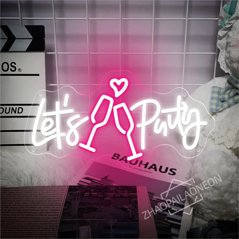Let's Party Pink Neon Sign LED Wall Decor Aesthetic Neon Light Home Party Bedroom Living Room Bar Birthday Wedding Room Decor