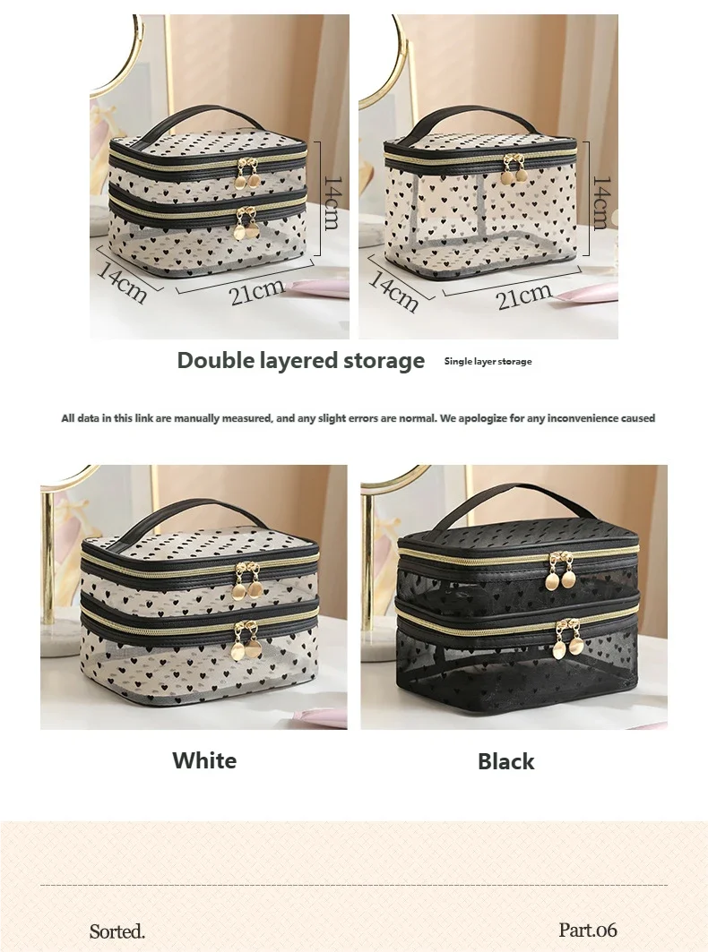 Doppels ch ichten schwarze Mesh Kosmetik tasche Reise tragbare große Kapazität Make-up Fall Organizer Aufbewahrung beutel Reiß verschluss Kultur beutel – Detail 9