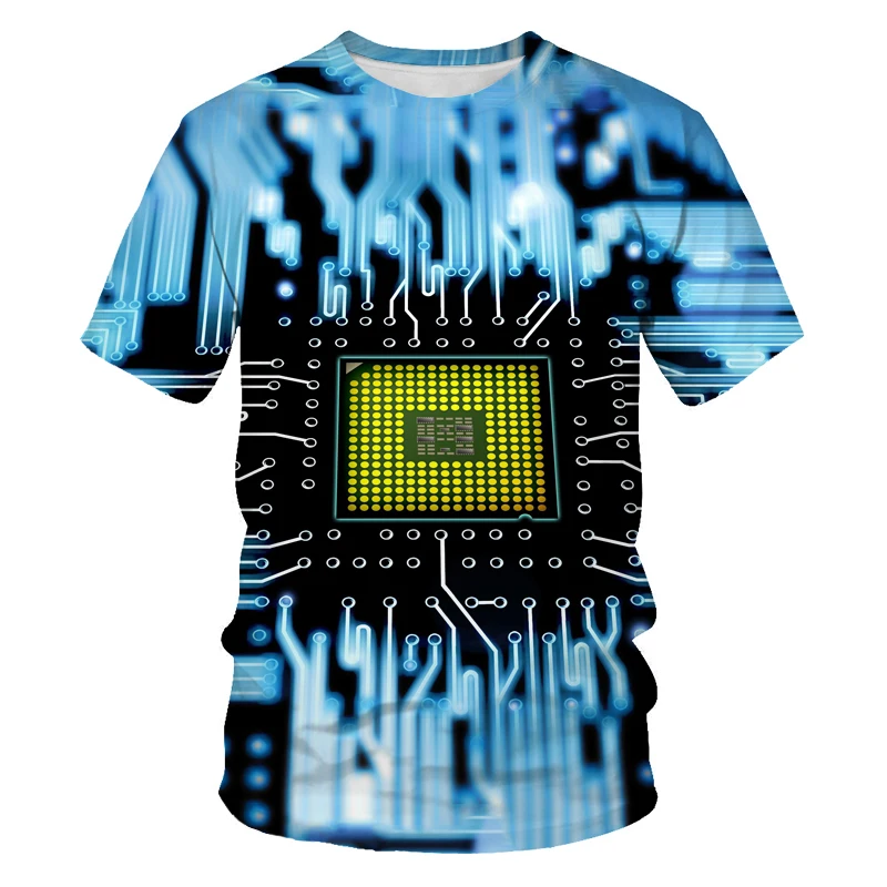 

2023 Hot Men's Box Electronic Chip Privacy 3D Printed Short Arms Trends T Shirt Summer Women T-shirt Funny Tops