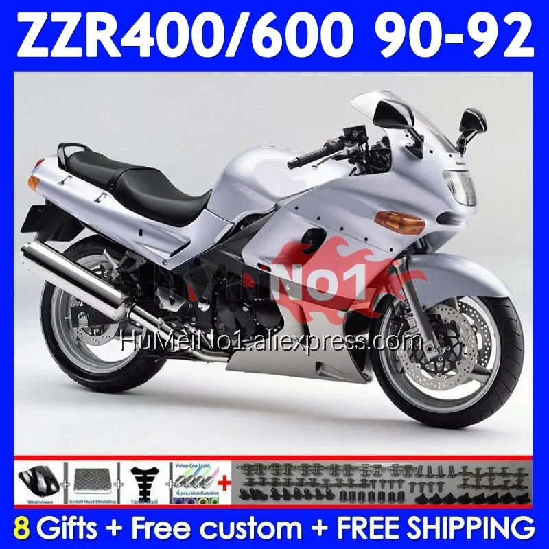 Body Kit For KAWASAKI NINJA ZZR400 ZZR 400 600 1990 1991 1992 236No.9 ZZR600 ZZR-600 ZZR-400 90 91 92 Full Gloss silver Fairing