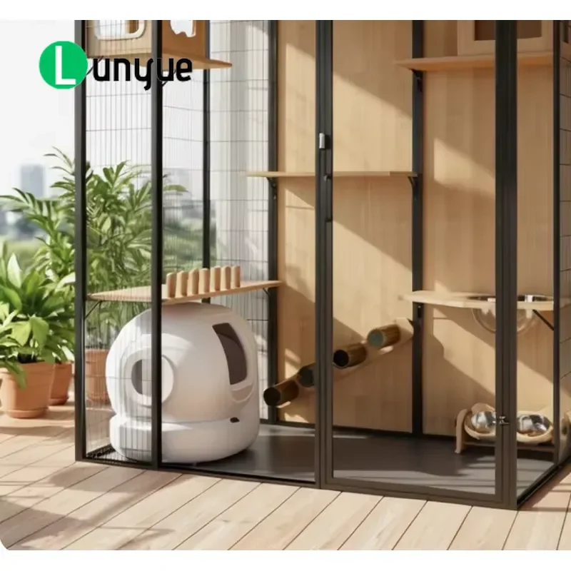 Modern Large Wooden Cat Villa Cage Luxury Indoor Pet House Eco Friendly Furniture for Family Summer Use
