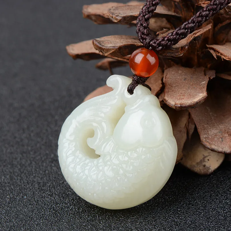 Natural Hetian jade fish pendant, more than goldfish pendant every year, carved large carp handmade pendant