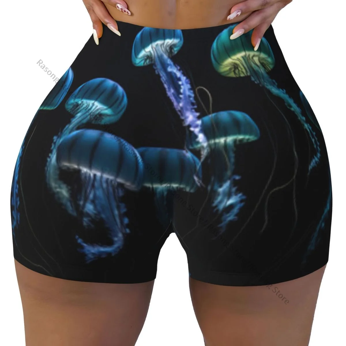 女性用スパンデックスヨガショーツクラゲワークアウト戦利品ショーツ