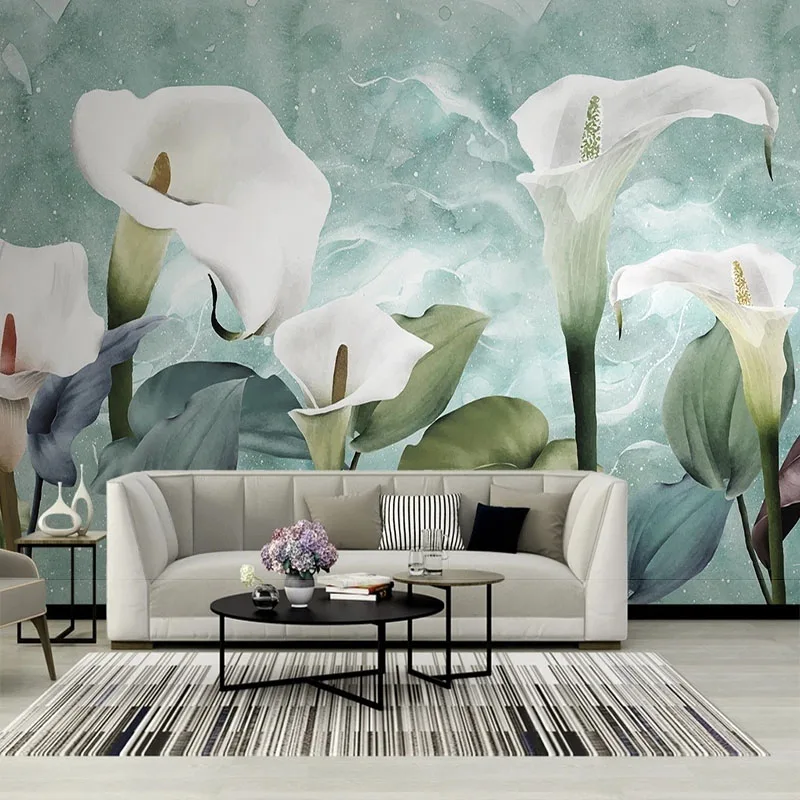 Custom 3D Watercolor Calla Lily Flower Small Fresh TV Background Wall Mural Home Decor 3D Waterproof Stickers Papel De Parede